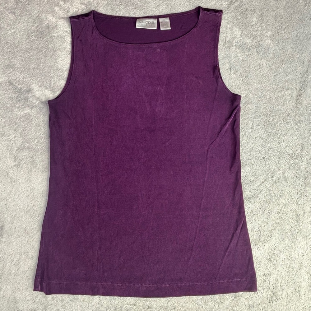 Chico's Travelers Tank Top Women Size 1 Purple Sleeveless Boat Neck Slinky Knit